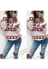 Red Floral Round Neck Long Sleeve Fashion Christmas Sweatshirt