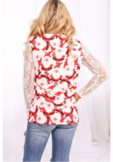 White Patchwork Lace Santa Claus Print Long Sleeve Round Neck Christmas T-Shirt
