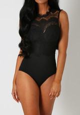 Black Patchwork Cut Out Lace Backless Bikini Swimwear