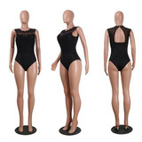 Black Patchwork Cut Out Lace Backless Bikini Swimwear