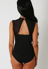 Black Patchwork Cut Out Lace Backless Bikini Swimwear