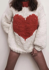 White Love Print High Neck Long Sleeve Casual Pullover Sweater