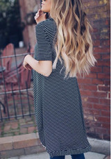 Black-White Striped Swallowtail High-Low Casual T-Shirt