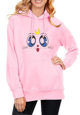 White Sailor Moon Cartoon Print Drawstring Pockets Hooded Casual Cute Sweatshirt