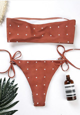 Iron Red Polka Dot Bandeau Bow Drawstring 2-in-1 Swimwear
