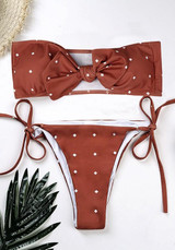 Iron Red Polka Dot Bandeau Bow Drawstring 2-in-1 Swimwear