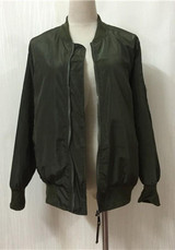 Army Green Zipper Pockets Long Sleeve Bomber Jacket Outerwear