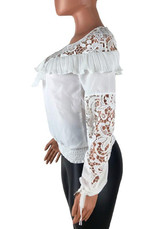 White Patchwork Lace Peplum Round Neck Long Sleeve T-Shirt White Patchwork Lace Peplum Round Neck Long Sleeve T-Shirt