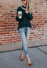 Sapphire Blue Cut Out V-neck Long Sleeve Fashion Pullover Sweater Sapphire Blue Cut Out V-neck Long Sleeve Fashion Pullover Sweater