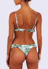 Green Floral Ruffle Condole Belt 2-in-1 V-neck Swimwear