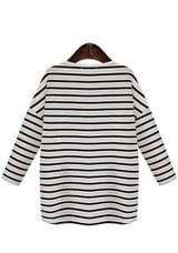 White Striped Irregular Round Neck Long Sleeve Casual T-Shirt