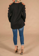 Black Cut Out Sleeve Round Neck Long Sleeve Fashion T-Shirt