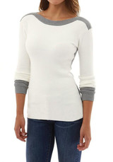 White Patchwork Round Neck Long Sleeve Casual T-Shirt