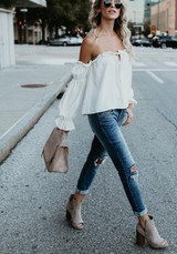 White Plain Drawstring Ruffle Boat Neck Fashion Blouse White Plain Drawstring Ruffle Boat Neck Fashion Blouse