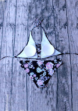 Black Floral Tie Back Cut Out 2-in-1 Fashion Swimwear