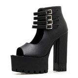 Hollow Platform Block High Heel Shoes