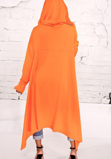 Orange Plain Irregular Pockets Hooded Fashion Pullover Sweatshirt