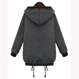 Dark Grey Plain Zipper Pockets Hooded Casual Coat