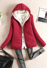 Red Pockets Hooded Long Sleeve Zipper Casual Coat