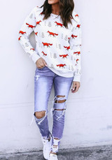 Floral Floral Print Round Neck Casual Pullover Sweatshirt
