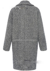 Black-White Plaid Buttons Turndown Collar Long Sleeve Fashion Coat