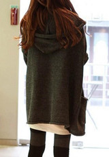Drak Grey Pockets Hooded Going out Casual Cardigan Sweater