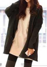 Drak Grey Pockets Hooded Going out Casual Cardigan Sweater