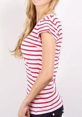 Red Striped Print Round Neck Short Sleeve Fashion T-Shirt