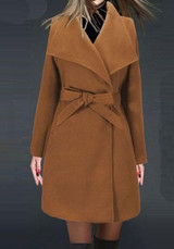 Khaki Sashes Turndown Collar Long Sleeve Fashion Coat