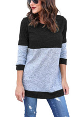 Black Striped Print Round Neck Long Sleeve Fashion T-Shirt