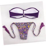 Purple Floral 2-in-1 Tassel Chain Bandeau V-neck Swimwear