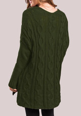 Army Green Irregular V-neck Long Sleeve Pullover Sweater