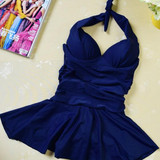 Blue Backless Pleated Halter Neck Deep V Sleeveless Swimwear Blue Backless Pleated Halter Neck Deep V Sleeveless Swimwear