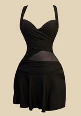 Black Patchwork Cross Back Ruffle Grenadine 2-in-1 Plunging Neckline Swimwear Black Patchwork Cross Back Ruffle Grenadine 2-in-1 Plunging Neckline Swimwear