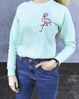 Blue Floral Print Round Neck Casual Pullover Sweatshirt