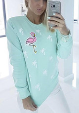 Blue Floral Print Round Neck Casual Pullover Sweatshirt