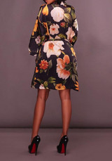 Black Floral Print Sashes Turndown Collar Sweet Cape Coat