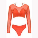 Orange Tie Back Midriff V-neck Fashion Dacron Swimwear