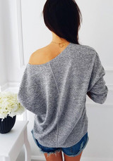 Grey Plain Pocket Sequin Round Neck Casual Pullover Sweater