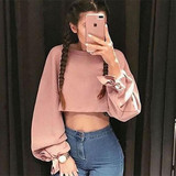 Pink Bow Round Neck Long Sleeve Fashion Sweatshirt