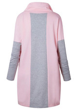 Pink Plain Drawstring Long Sleeve Hooded Casual Coat
