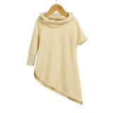 Khaki Plain Irregular Cowl Neck Fashion Pullover Children Sweatshirt