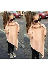 Khaki Plain Irregular Cowl Neck Fashion Pullover Children Sweatshirt