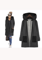 Black Plain Pockets Zipper Long Sleeve Casual Coat