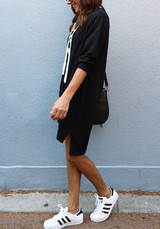 Black Pockets Drawstring Long Sleeve Fashion Pullover Sweatshirt