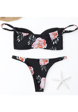 Black Floral Crop 2-in-1 Fashion Swimwear