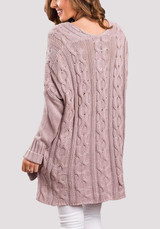 Pink Oversize V-neck Long Sleeve Fashion Pullover Sweater