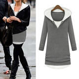 Dark Grey Patchwork Round Neck Fashion Cardigan Hooded Sweatshirt