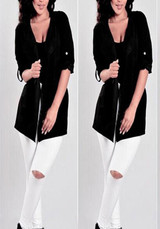 Black Drawstring Pockets Hooded Long Sleeve Plus Size Trench Coat
