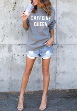 Grey Letter Round Neck Long Sleeve Casual Sweatshirt